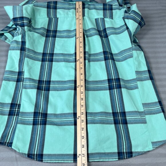 Flylow Shirt Mens XL Blue Green Plaid Snap Button Corbetts Ski Snowboard Logo - Picture 7 of 11